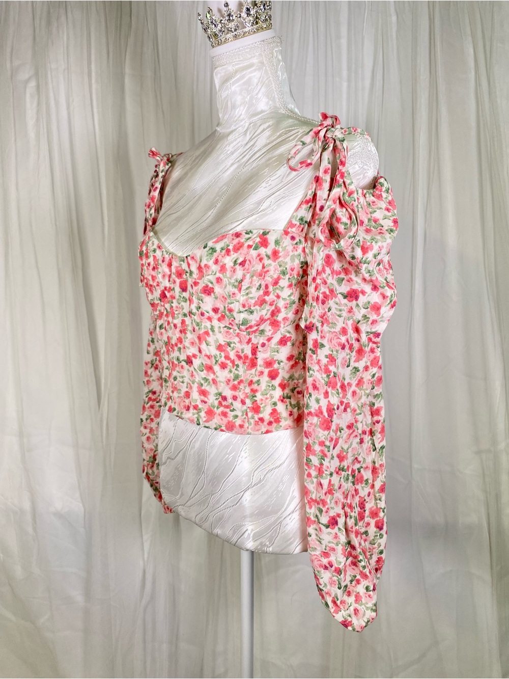 Astr Pink Floral Tie-Shoulder Bustier Top